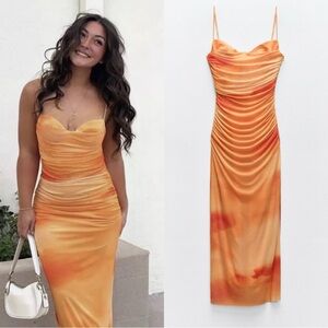 Zara Draped Print Tulle Dress